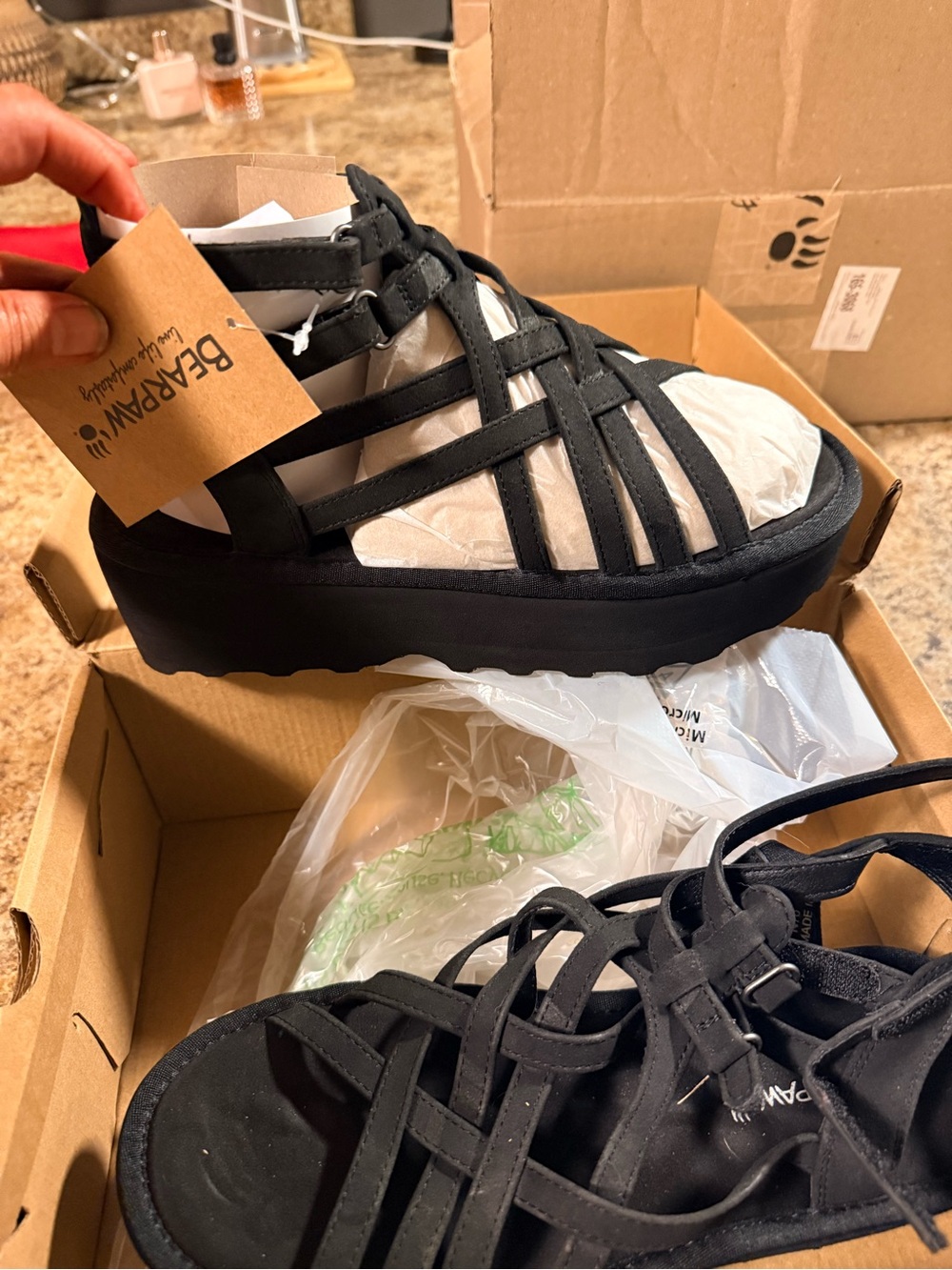BearPaw womans Black Strappy Platform Sandals